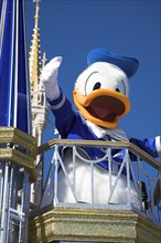 USA, Florida, Orlando, Walt Disney World Resort. Donald Duck character during the Disney Dreams