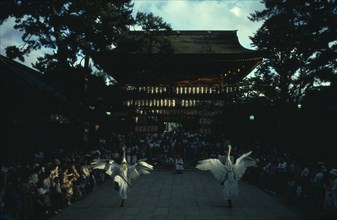 JAPAN, Honshu, Kyoto, "Gion District, Yasaka Shrine.  Performance of the Dance of the White Herons