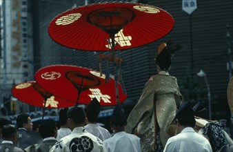 JAPAN, Honshu, Kyoto, "Gion Festival.  Four days before the festival climax the ‘chigo’ the pageboy