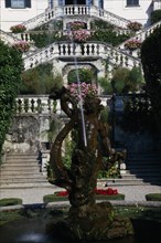 ITALY, Lombardy, Lake Como, Villa Carlotta eighteenth century summer-house near Tremezzo.  Fountain