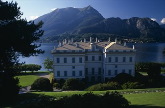 ITALY, Lombardy, Lake Como, Bellagio.  Neo-classical exterior of the Villa Melzi built by architect