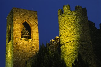 ITALY, Lombardy, Lake Garda , Manerba di Garda.  Castello crenellated walls and bell / clock tower