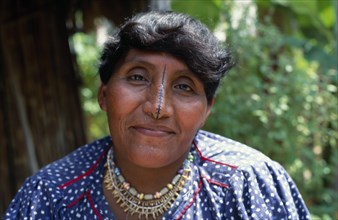 PANAMA, San Blas Islands Tikantiki , Kuna Indigenous Tribe, "Portrait of an older Kuna woman, the