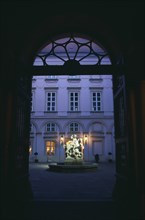 SLOVAKIA, Bratislava, Primacialny or Primate’s Palace.  Inner arcaded courtyard with fountain with