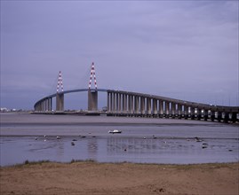FRANCE, Pays de la Loire, Loire-Atlantique, St Nazaire.  Road bridge over the mouth of the River