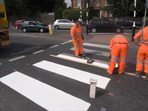 TRANSPORT, Road, Pedestrian Crossings, White lines being painted on Zebra Crossing.