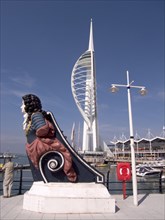 ENGLAND, Hampshire, Portsmouth, Gunwharf Quays. The Spinnaker Tower with figurehead in the