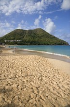 WEST INDIES, St Lucia, Gros Islet, Reduit Beach in Rodney Bay during the early morning with