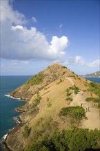 WEST INDIES, St Lucia, Gros Islet , Pigeon Island National Historic Park Signal Hill seen from Fort