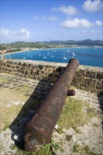 WEST INDIES, St Lucia, Gros Islet , Pigeon Island National Historic Park Cannon on Fort Rodney