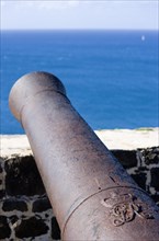 WEST INDIES, St Lucia, Gros Islet , Pigeon Island National Historic Park Cannon at Fort Rodney
