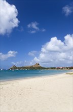 WEST INDIES, St Lucia, Gros Islet , Pigeon Island National Historic Park seen from a nearby beach