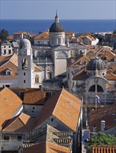 CROATIA, Dalmatia, Dubrovnik, "Elevated view across terracotta tiled roof tops in the Old City
