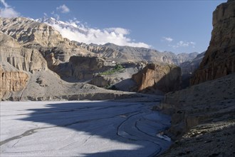 NEPAL, Mustang, Kali Gandaki Valley, Looking up valley towards the towards Chele village.