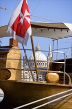 MALTA, Valletta, The dome of the Carmelite Church of 1573 seen through the foredeck of an old