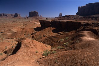 USA, Arizona , Monument Valley, "John Ford Point on Valley Drive with lone figure on horseback