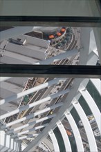 ENGLAND, Hampshire, Portsmouth, Gunwharf Quays. The Spinnaker Tower. Interior view looking down