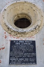 NICARAGUA, Leon, Plaque on wall of church where five rebel students were executed in 1979.
