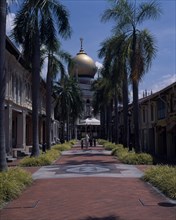 SINGAPORE, Kampong Glam , Sultan Mosque, "Paved, palm lined road leading to the Sultan Mosque on