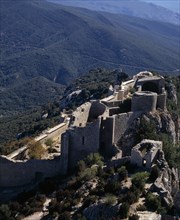 FRANCE, Languedoc-Roussillon, Aude, "Chateau Peyrepertuse.  Ruined medieval Cathar castle