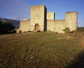 FRANCE, Languedoc-Roussillon, Aude, "Chateau Puivert, Cathar castle stronghold in the thirteenth