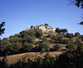 FRANCE, Languedoc-Roussillon, Aude, "Ruins of Chateau Termes, medieval Cathar stronghold on top of