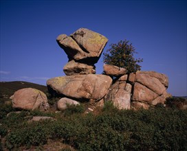 FRANCE, Languedoc-Roussillon, Pyrenees-Orientales, Granite rock formation known as ‘Roc Cornut’.