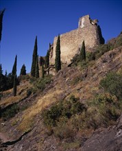 FRANCE, Languedoc-Roussillon, Aude, "Chateaux de Lastours, Cathar castles.  Chateau Cabaret dating