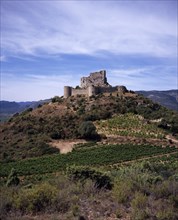FRANCE, Languedoc-Roussillon, Aude, Chateau de Aguilar.  Ruins of twelth Century Cathar castle set