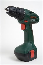 CONSTRUCTION, Machinery, Tools, Green and black electric rechargeable handheld drill
