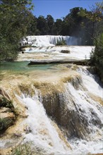 MEXICO, Chiapas, "Parque Nacional Agua Azul,", "Cascada Agua Azul, Agua Azul Waterfall, near