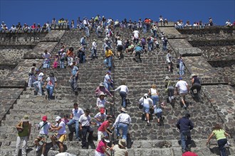 MEXICO, Mexico State, Teotihuacan, "Tourists, Pyramid of the Moon, Piramide de la Luna, Teotihuacan