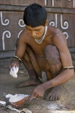 COLOMBIA, North West Amazon, Tukano Indigenous Tribe, Barasana man (sub group of Tukano) mixing