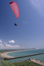 SPORT, Air, Paragliding, "Tandem paraglider above Fort Newhaven with the Mole, Lighthouse, Seaford
