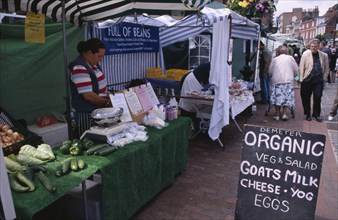 FOOD, Markets, Organic, "Organic produce for sale in farmers market in Lewes, East Sussex."