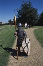 ENGLAND, East Sussex, Battle, Battle Abbey. Saxon foot soldier in the grounds near to the spot