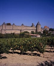 FRANCE, Languedoc-Roussillon, Aude, "Carcassonne.  City view from east towards medieval fortified