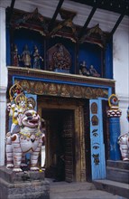 NEPAL, Kathmandu, Dubar Square. Royal Palace or Hanuman Dhoka. Statue of Shakti riding a lion next