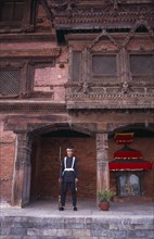 NEPAL, Kathmandu, Royal Palace or Hanuman Dhoka. Sentry on guard