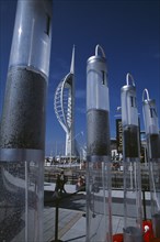 ENGLAND, Hampshire, Portsmouth, Gunwharf Keys. The Spinnaker Tower seen through a large plastic