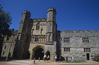 ENGLAND, East Sussex, Battle, Battle Abbey. Partially ruined abbey complex. The Gatehouse seen from
