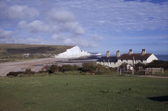 ENGLAND, East Sussex, Seven Sisters, The Seven Sisters white chalk cliffs viewed from Seaford Head