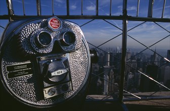USA, New York, New York City, View north over city  from top of the Empire State Building with coin