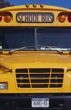 USA, New York, New York City, "Cropped shot of bright yellow front bumper, windscreen and number