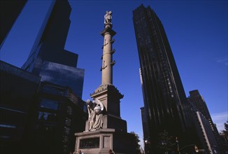 USA, New York, New York City, Columbus Circle.  Marble statue of Columbus on granite column