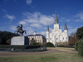 USA, Louisiana, New Orleans, St Louis. Cathedral and General Jackson Monument