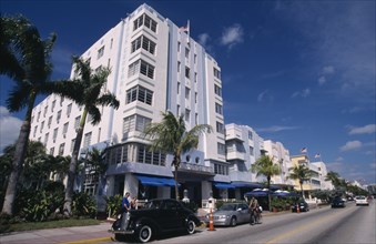 USA, Florida, Miami , South Beach. Ocean Drive. Art Deco Park Central Hotel  exterior lined with