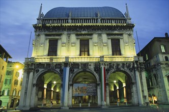 ITALY, Lombardy, Brescia, "Piazza della Loggia.  Facade of Loggia or town hall with arched entrance