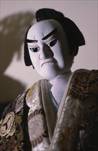JAPAN, Arts, Performance, Detail of bunraku puppet male character.  Puppets are elaborate and