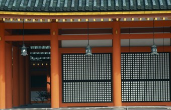 JAPAN, Honshu, Kyoto, "Exterior detail of the Heian shrine, built in 1895 to celebrate the 1100th